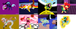 Size: 2824x1090 | Tagged: safe, artist:cotton, character:dazzle glow, character:princess cadance, character:princess celestia, character:princess luna, oc, species:alicorn, species:pony, g1, my little pony tales, female, god tiers, homestuck, mare, ms paint, princess