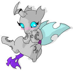 Size: 370x372 | Tagged: safe, artist:cotton, oc, oc only, species:changeling, sitting, solo, white changeling