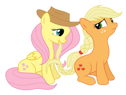 Size: 7200x5400 | Tagged: safe, artist:bri-sta, artist:mamandil, character:applejack, character:fluttershy, ship:appleshy, absurd resolution, accessory swap, alternate hairstyle, female, lesbian, shipping, simple background, transparent background, vector