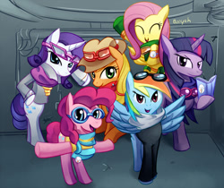 Size: 1100x925 | Tagged: safe, artist:negativefox, character:applejack, character:fluttershy, character:pinkie pie, character:rainbow dash, character:rarity, character:twilight sparkle, book, clothing, mane six