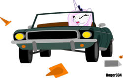 Size: 1024x652 | Tagged: safe, artist:roger334, character:fleur-de-lis, car, crown, fear, female, simple background, solo, stuntmare, stuntpony, traffic cone, transparent background