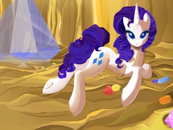 Size: 4550x3413 | Tagged: safe, artist:bigbuxart, character:rarity, species:pony, species:unicorn, diamond, female, gem, looking at you, mare, prone, solo, underhoof