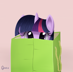 Size: 3000x2960 | Tagged: safe, artist:galekz, character:twilight sparkle, species:pony, species:unicorn, bag, behaving like a cat, cute, ear fluff, female, hiding, high res, looking at you, solo, soon, twiabetes, twilight cat