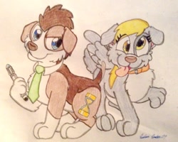 Size: 1024x820 | Tagged: safe, artist:silversimba01, character:derpy hooves, character:doctor whooves, character:time turner, species:dog, collar, doctor who, dogified, sonic screwdriver, species swap, traditional art