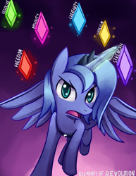 Size: 695x900 | Tagged: safe, artist:negativefox, character:princess luna, artifact, female, glare, looking at you, magic, open mouth, revolution, solo, spread wings, wings