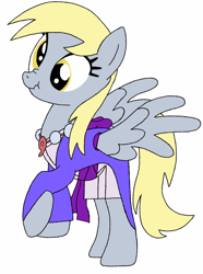 Size: 900x1207 | Tagged: safe, artist:blondenobody, character:derpy hooves, species:pegasus, species:pony, ace attorney, clothing, crossover, female, mare, maya fey, solo