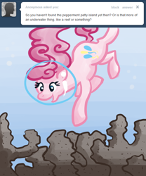 Size: 500x600 | Tagged: safe, artist:alipes, character:pinkie pie, ask, ask pinkie pierate, diving, female, solo, tumblr, underwater