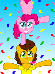 Size: 500x667 | Tagged: safe, artist:crazynutbob, character:cheese sandwich, character:pinkie pie, ship:cheesepie, confetti, female, male, noisemaker, shipping, straight