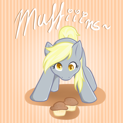Size: 1000x1000 | Tagged: safe, artist:marikaefer, character:derpy hooves, species:pegasus, species:pony, female, mare, muffin, solo, that pony sure does love muffins