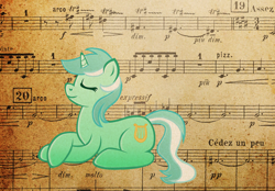 Size: 900x626 | Tagged: safe, artist:marikaefer, character:lyra heartstrings, female, music, music notes, solo