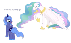 Size: 924x561 | Tagged: safe, artist:marikaefer, character:princess celestia, character:princess luna, species:alicorn, species:pony, female, filly, simple background, sisters, woona