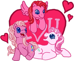 Size: 1266x1044 | Tagged: safe, artist:anscathmarcach, character:desert rose, character:heart throb, character:pinkie pie, character:pinkie pie (g3), g1, g3, pink, simple background, transparent background, valentine's day