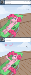 Size: 500x1200 | Tagged: safe, artist:alipes, character:pinkie pie, species:earth pony, species:pony, ask, ask pinkie pierate, comic, female, mare, solo, sunglasses, tumblr