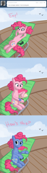 Size: 500x1800 | Tagged: safe, artist:alipes, character:pinkie pie, species:earth pony, species:pony, ask, ask pinkie pierate, comic, female, mare, solo, sunglasses, sunscreen, tumblr
