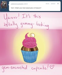 Size: 1000x1200 | Tagged: safe, artist:alipes, ask, ask pinkie pierate, cake, cupcake, tumblr