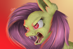 Size: 2066x1377 | Tagged: safe, artist:luminousdazzle, character:flutterbat, character:fluttershy, fangs, female, sharp teeth, solo