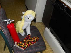 Size: 600x450 | Tagged: safe, artist:eratosofcyrene, character:derpy hooves, species:pegasus, species:pony, female, fire extinguisher, irl, mare, oven, oven mitt, photo, plushie, solo