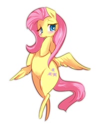 Size: 556x700 | Tagged: safe, artist:girlieginger, character:fluttershy, species:pegasus, species:pony, blushing, crying, female, looking away, mare, simple background, solo, spread wings, teary eyes, three quarter view, white background, wings