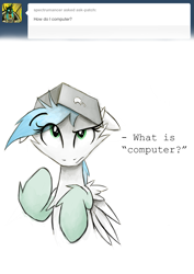 Size: 927x1310 | Tagged: safe, artist:vulpessentia, oc, oc only, oc:patch, blue hair, computer, fur, furry, non-pony oc, original species, wings