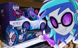 Size: 3086x1890 | Tagged: safe, artist:greenmachine987, character:dj pon-3, character:vinyl scratch, species:pony, species:unicorn, equestria girls:rainbow rocks, g4, my little pony: equestria girls, my little pony:equestria girls, approved, bassmobile, car, convertible, cutie mark, equestria girls in real life, female, glasses, headphones, hooves, horn, irl, mare, photo, ponied up, ponies in real life, smiling, solo, sunglasses, teeth, thumbs up, toy, vector