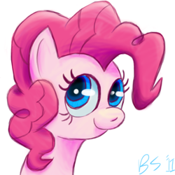 Size: 500x500 | Tagged: dead source, safe, artist:ponett, character:pinkie pie, species:earth pony, species:pony, bust, female, mare, signature, simple background, smiling, solo, white background