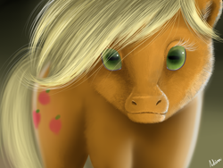 Size: 1600x1200 | Tagged: safe, artist:luminousdazzle, character:applejack, creepy, female, fluffy, looking at you, realistic, solo, uncanny valley