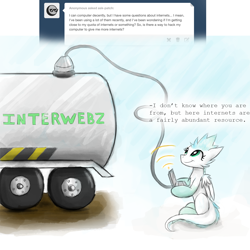 Size: 1500x1500 | Tagged: safe, artist:vulpessentia, oc, oc only, oc:patch, blue hair, computer, fur, furry, laptop computer, non-pony oc, original species, truck, wings