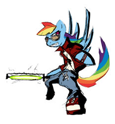 Size: 1280x1380 | Tagged: safe, artist:magello, character:rainbow dash, colored, crossover, female, no more heroes, solo, travis touchdown