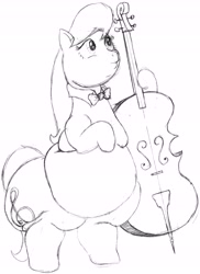 Size: 4614x6325 | Tagged: safe, artist:fatponysketches, character:octavia melody, species:pony, absurd resolution, bipedal, cello, fat, fatavia, female, monochrome, musical instrument, sketch, solo