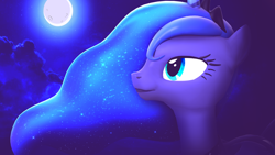 Size: 3500x1968 | Tagged: safe, artist:flare-chaser, character:princess luna, 3d, female, moon, nebula, night, solo, source filmmaker, space