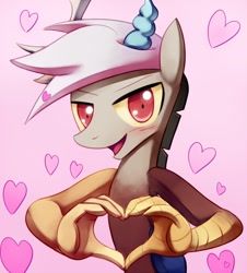 Size: 724x800 | Tagged: safe, artist:negativefox, character:discord, heart, male, solo