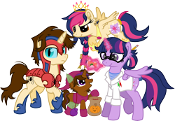 Size: 10807x7500 | Tagged: safe, artist:mactavish1996, artist:moonlight-ki, character:twilight sparkle, character:twilight sparkle (scitwi), oc, oc:ben parker sparkle, oc:mayday parker sparkle, parent:peter parker, parent:twilight sparkle, parents:spidertwi, species:alicorn, species:pegasus, species:pony, species:unicorn, absurd resolution, candy, female, food, green goblin, mare, nightmare night, offspring, peter parker, ponified, scitwilicorn, simple background, spider-man, spiders and magic: rise of spider-mane, transparent background, vector