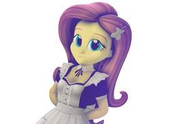Size: 2711x1968 | Tagged: safe, artist:creatorofpony, artist:flare-chaser, character:fluttershy, my little pony:equestria girls, 3d, clothing, dress, female, maid, simple background, solo
