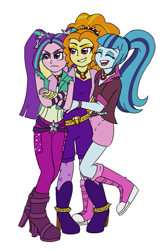 Size: 517x775 | Tagged: safe, artist:catlover1672, character:adagio dazzle, character:aria blaze, character:sonata dusk, ship:arisona, ship:sonagio, equestria girls:rainbow rocks, g4, my little pony: equestria girls, my little pony:equestria girls, adaria, aria blaze is not amused, female, hug, lesbian, polyamory, polydazzlings, shipping, the dazzlings