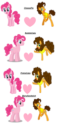 Size: 3072x6348 | Tagged: safe, artist:t-mack56, character:cheese sandwich, character:pinkie pie, species:earth pony, species:pony, ship:cheesepie, bubble berry, cheeseberry, female, gay, grilled cheese (r63), grilledberry, grilledpie, half r63 shipping, heart, lesbian, male, mare, rule 63, shipping, simple background, stallion, straight, white background