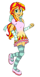 Size: 471x898 | Tagged: safe, artist:catlover1672, character:sunset shimmer, equestria girls:rainbow rocks, g4, my little pony: equestria girls, my little pony:equestria girls, bow, clothing, cute, dress, evening gloves, female, fingerless elbow gloves, fingerless gloves, gloves, long gloves, shimmerbetes, simple background, socks, solo, striped socks, white background