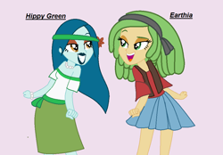 Size: 959x667 | Tagged: safe, artist:t-mack56, base used, character:captain planet, character:sandalwood, my little pony:equestria girls, background human, duo, duo female, earthia, eco kids, equestria guys, female, hippy green, rule 63