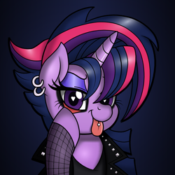Size: 1900x1900 | Tagged: safe, artist:drako1997, character:twilight sparkle, episode:castle sweet castle, g4, my little pony: friendship is magic, akanbe, alternate hairstyle, heart eyes, looking at you, piercing, punk, punklight sparkle, tongue out, wingding eyes