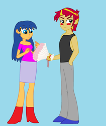 Size: 1593x1887 | Tagged: safe, artist:t-mack56, character:flash sentry, character:sunset shimmer, ship:flashimmer, equestria girls:rainbow rocks, g4, my little pony: equestria girls, my little pony:equestria girls, equestria guys, female, flare warden, male, rule 63, shipping, straight, sunset glare