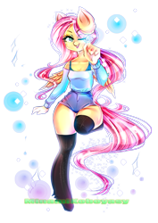 Size: 2893x4092 | Tagged: safe, artist:minamikoboyasy, character:fluttershy, species:anthro, bubble, female, solo, wink