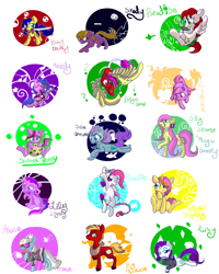 Size: 2100x2625 | Tagged: safe, artist:cotton, character:big mcintosh, character:bright glow, character:brights brightly, character:clover (g1), character:lily lightly, character:melody, character:paradise, character:photo finish, character:rarity, character:shady, species:earth pony, species:pony, g1, g2, g3, my little pony tales, baby bouncy, bow tie (g3), high res, male, sea breeze, sky skimmer, stallion, sweet berry, tropical ponies