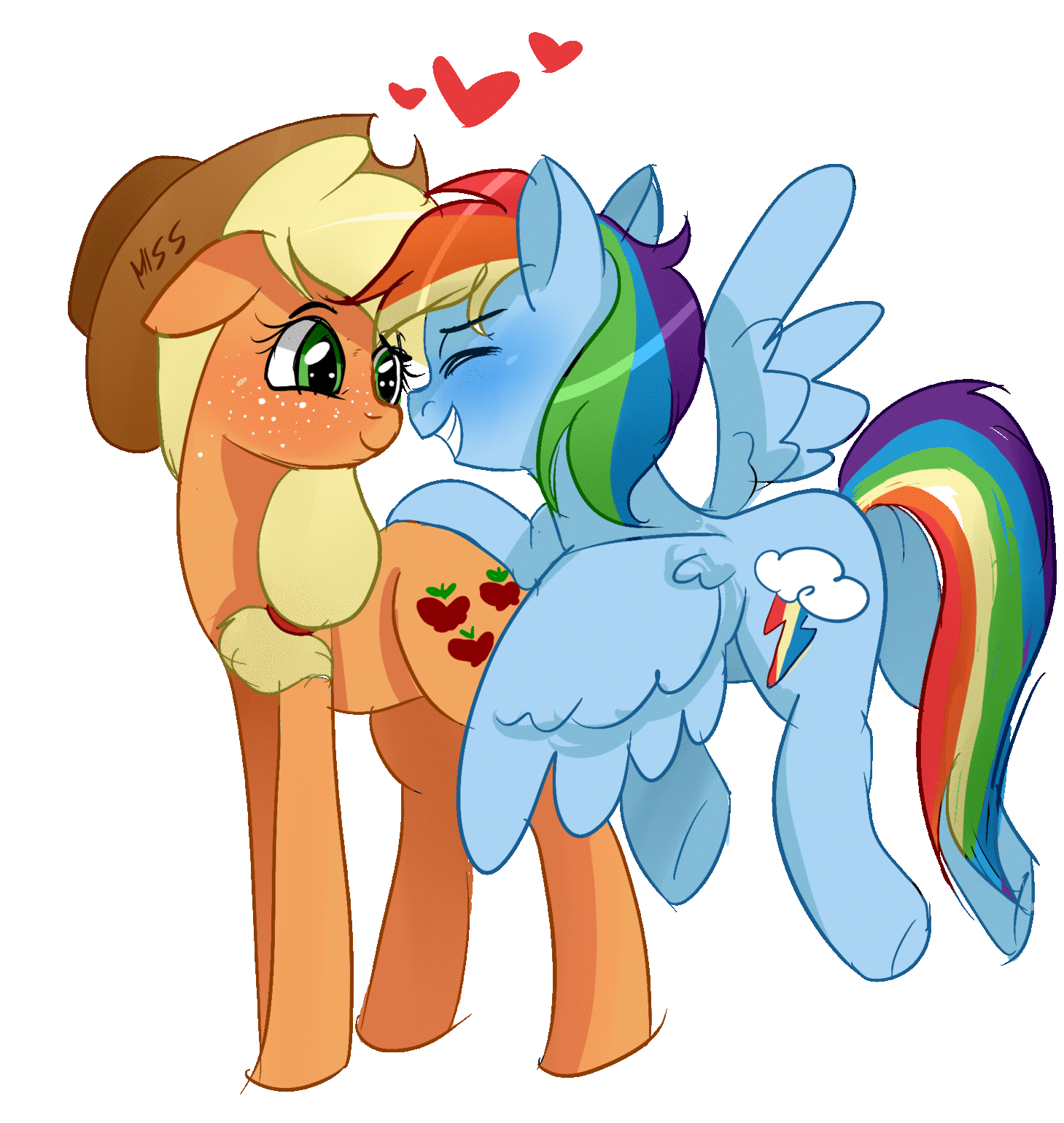 Size: 1459x1541 | Tagged: safe, artist:misspolycysticovary, character:applejack, character:rainbow dash, ship:appledash, animated, female, heart, lesbian, shipping, simple background, transparent background