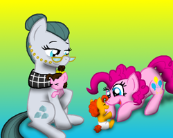 Size: 750x600 | Tagged: safe, artist:crazynutbob, character:cloudy quartz, character:pinkie pie, oc, oc:fudge fondue, oc:pizza pockets, parent:cheese sandwich, parent:pinkie pie, parents:cheesepie, species:pony, baby, baby pony, colt, female, filly, foal, grandmother, grandmother and grandchild, male, mother, mother and daughter, offspring, playing, sleeping, twins