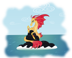 Size: 1600x1294 | Tagged: dead source, safe, artist:owlisun, character:sunset shimmer, species:siren, cutie mark, female, simple background, sirenified, solo, species swap, stone, sunset siren, transparent background, water