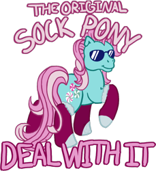 Size: 976x1064 | Tagged: safe, artist:anscathmarcach, character:minty, g3, clothing, deal with it, female, mouthpiece, simple background, socks, solo, sunglasses, that pony sure does love socks, transparent background