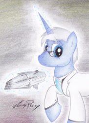 Size: 1024x1406 | Tagged: safe, artist:thechrispony, oc, oc only, oc:dr. trottenheimer, fallout equestria, fallout equestria: project horizons, pince-nez, traditional art, trottenheimers folly