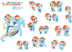 Size: 4500x3300 | Tagged: safe, artist:trinityinyang, character:rainbow dash, species:human, species:pony, cute, dashabetes, facial expressions, female, human ponidox, humanized, ponidox, simple background, solo, transparent background