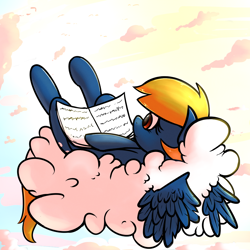 Size: 1000x1000 | Tagged: safe, artist:subjectnumber2394, oc, oc only, oc:rainy season, species:pegasus, species:pony, book, cloud, cloudy, wings