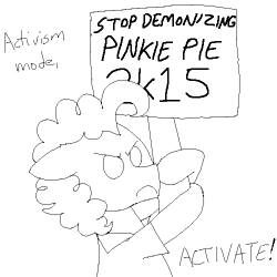 Size: 500x500 | Tagged: safe, artist:crazynutbob, character:cheese sandwich, 2k15, activism, angry, monochrome, picket sign, pinkie drama, silly