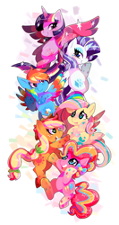 Size: 900x1690 | Tagged: safe, artist:sharmie, character:applejack, character:fluttershy, character:pinkie pie, character:rainbow dash, character:rarity, character:twilight sparkle, character:twilight sparkle (alicorn), species:alicorn, species:pony, chibi, female, mane six, mare, rainbow power